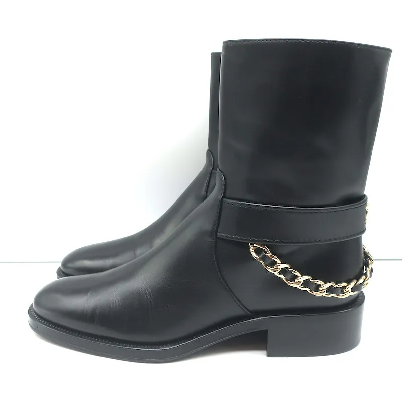 Chanel 22A CC Chain Short Riding Boots Black Leather Size 39 Ankle Boots