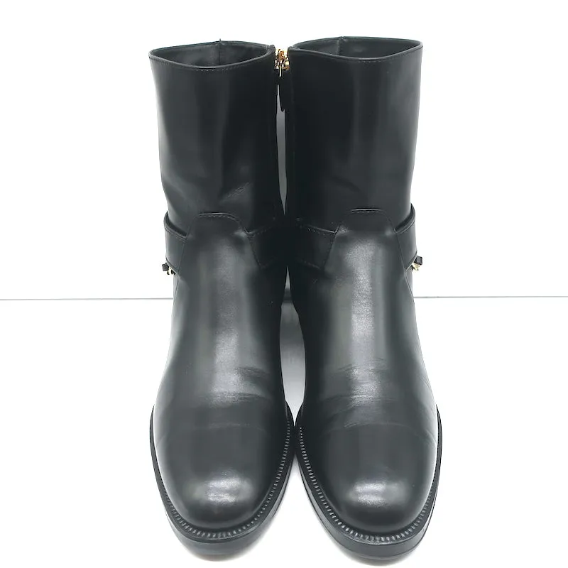 Chanel 22A CC Chain Short Riding Boots Black Leather Size 39 Ankle Boots