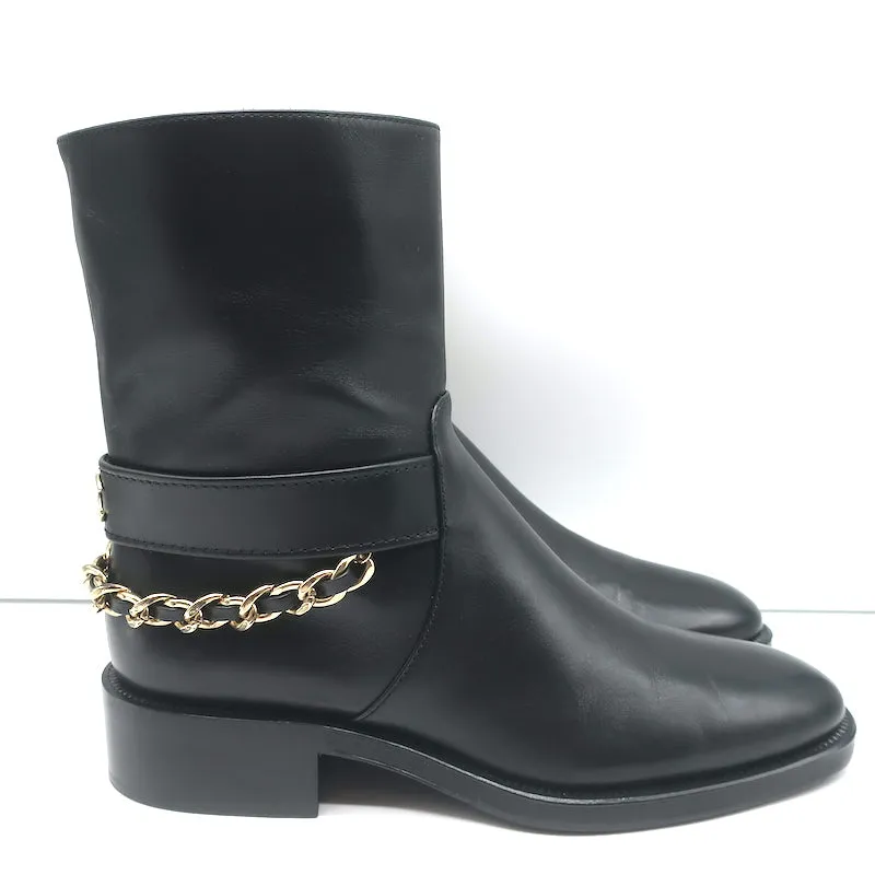 Chanel 22A CC Chain Short Riding Boots Black Leather Size 39 Ankle Boots