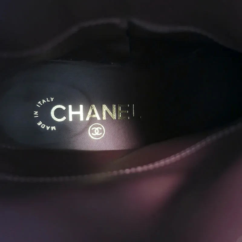 Chanel 22A CC Chain Short Riding Boots Black Leather Size 39 Ankle Boots