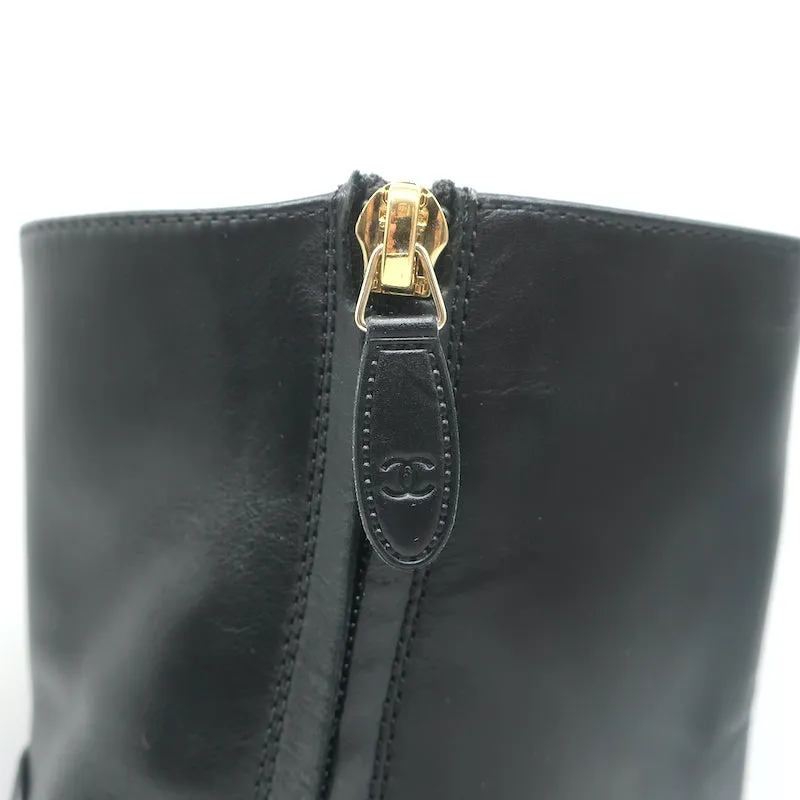 Chanel 22A CC Chain Short Riding Boots Black Leather Size 39 Ankle Boots