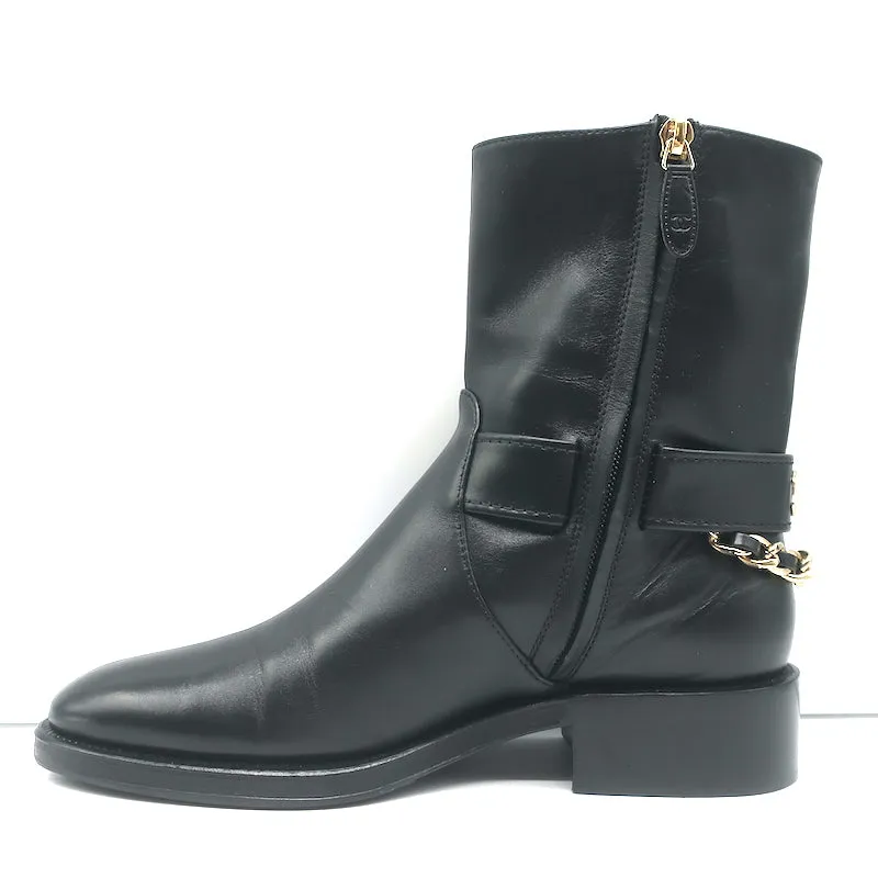 Chanel 22A CC Chain Short Riding Boots Black Leather Size 39 Ankle Boots
