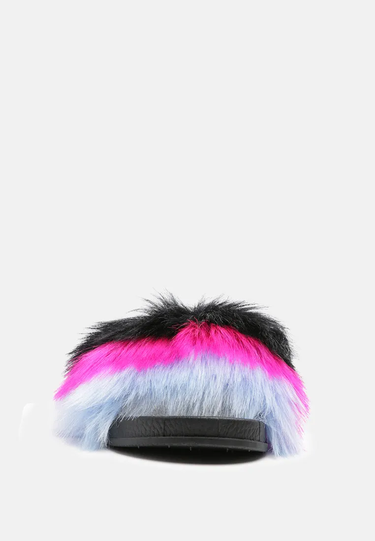 Conchita Black Colorful Fur Slip-on Flat