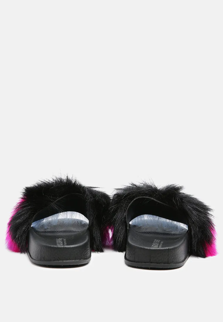 Conchita Black Colorful Fur Slip-on Flat