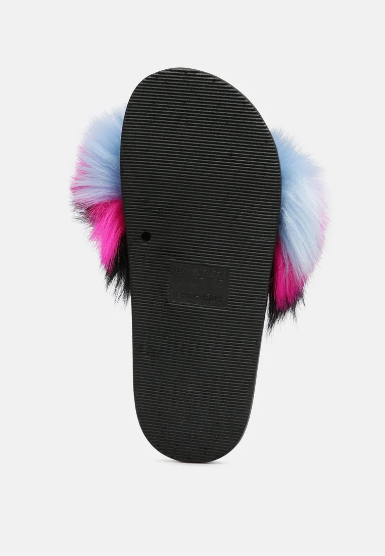 Conchita Black Colorful Fur Slip-on Flat