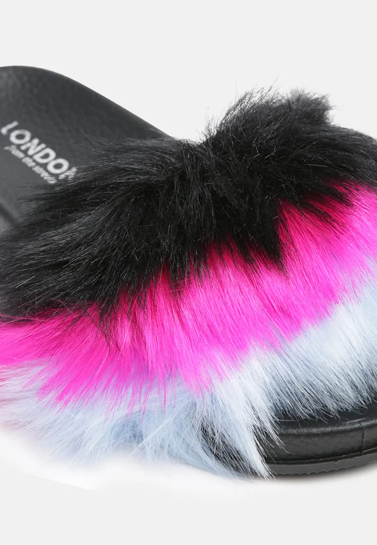 Conchita Black Colorful Fur Slip-on Flat