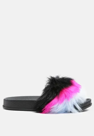 Conchita Black Colorful Fur Slip-on Flat