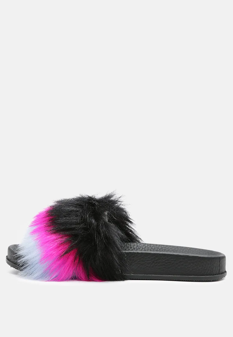 Conchita Black Colorful Fur Slip-on Flat