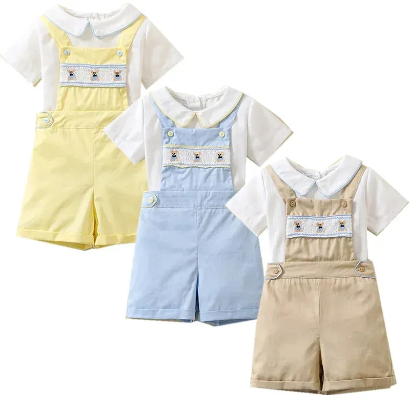 Cotton Collar T-shirt and Dungaree Shorts Set