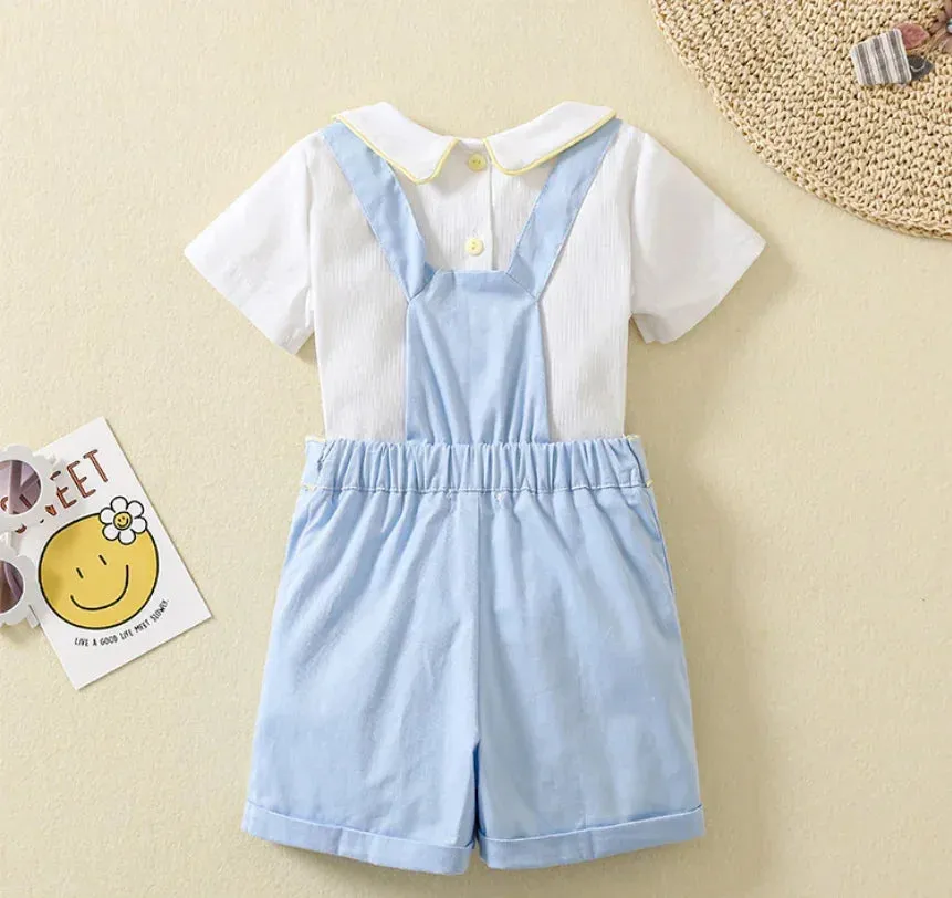 Cotton Collar T-shirt and Dungaree Shorts Set