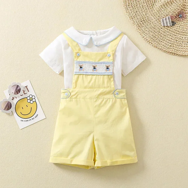 Cotton Collar T-shirt and Dungaree Shorts Set