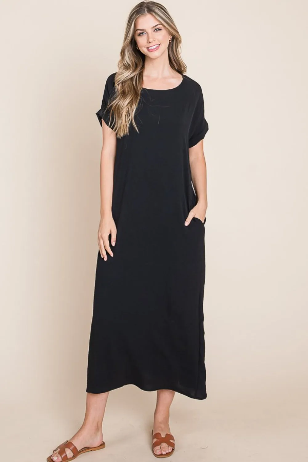 Hazel Blues® |  BOMBOM Round Neck Short Sleeve Midi Dress with Pockets