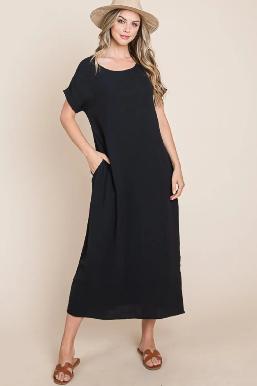 Hazel Blues® |  BOMBOM Round Neck Short Sleeve Midi Dress with Pockets