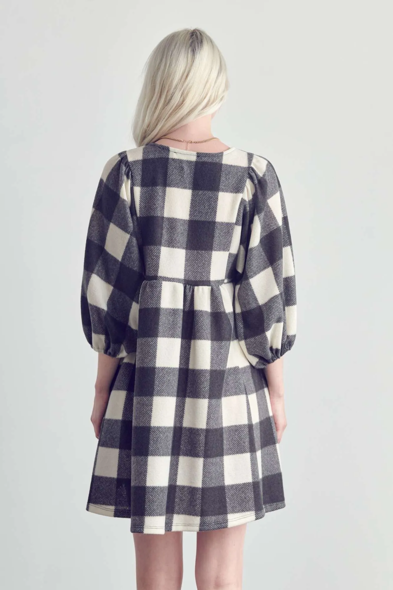 Plaid V-Neck Babydoll Dress
