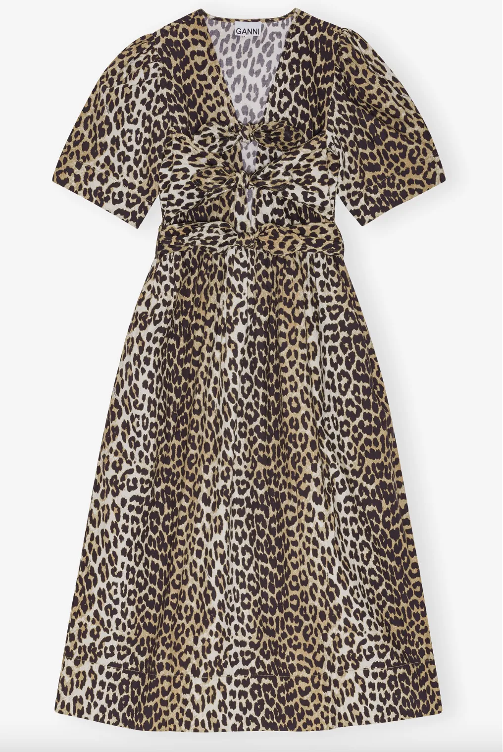 Printed Cotton Tie Strap Midi Dress