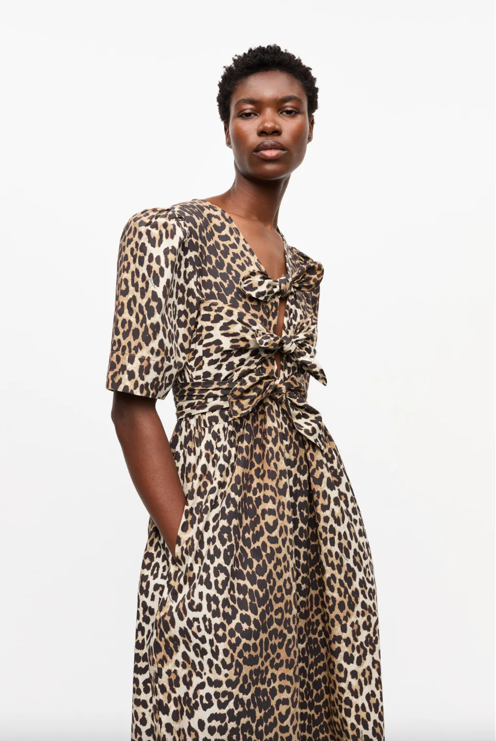 Printed Cotton Tie Strap Midi Dress