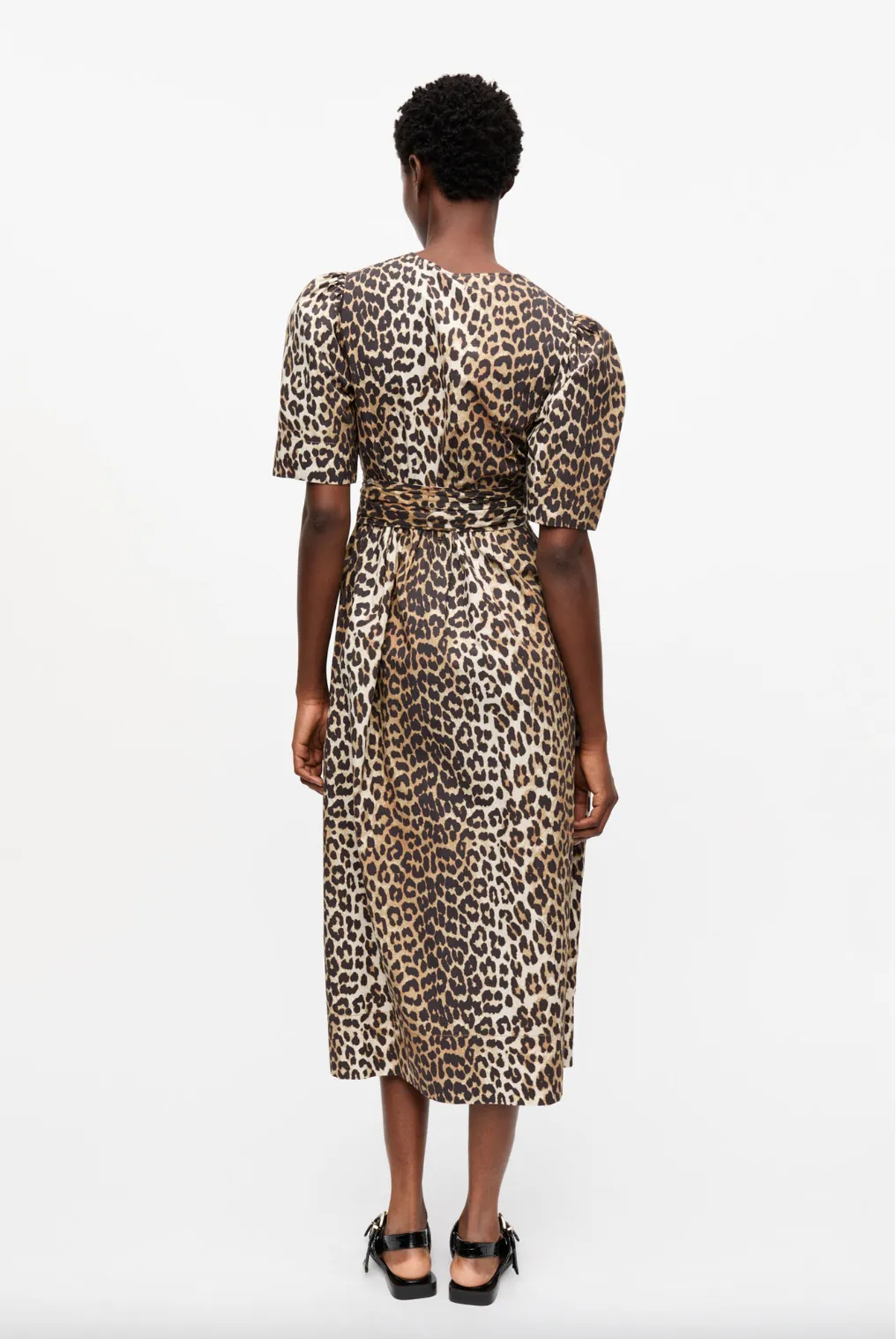 Printed Cotton Tie Strap Midi Dress