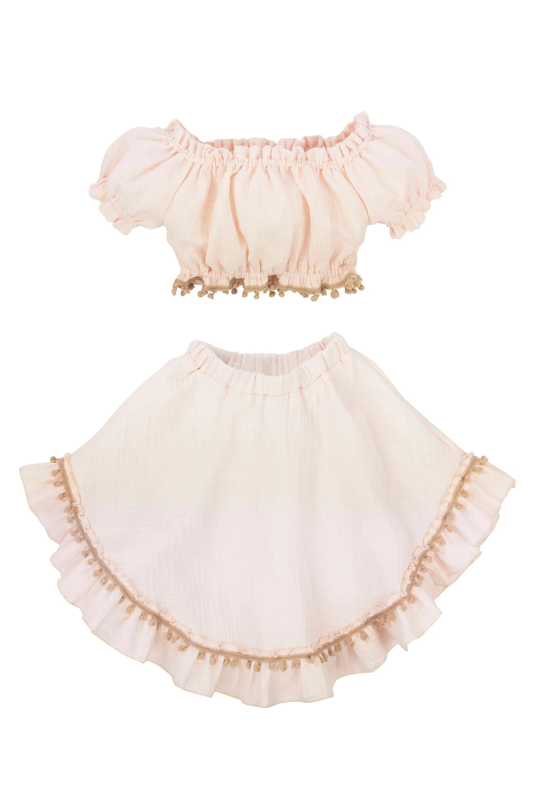 "Ophelie" Apricot Bardot Top & Skirt