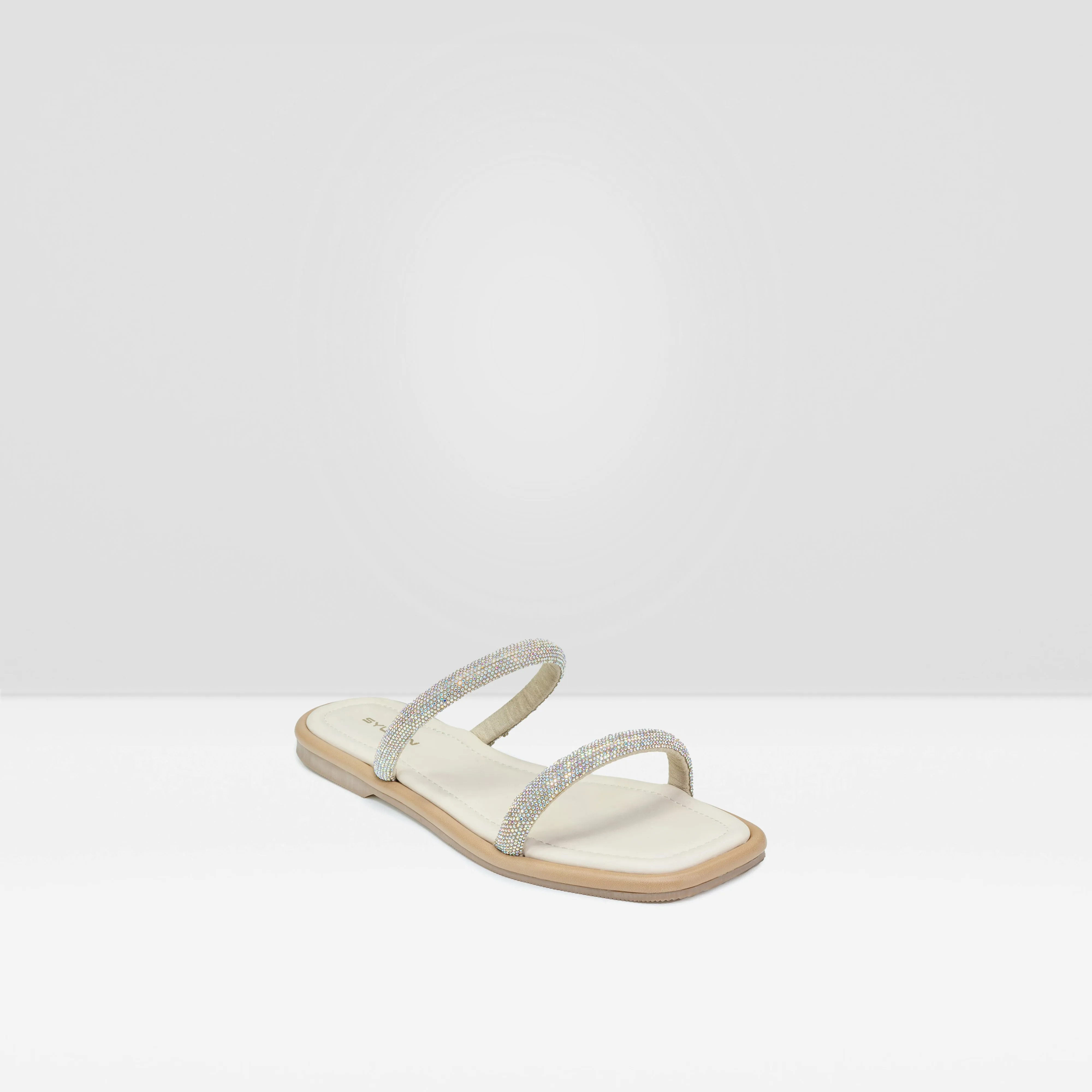 WOMENS BEIGE FLAT DIAMANTE STRAPPY CASUAL CHAPPALS